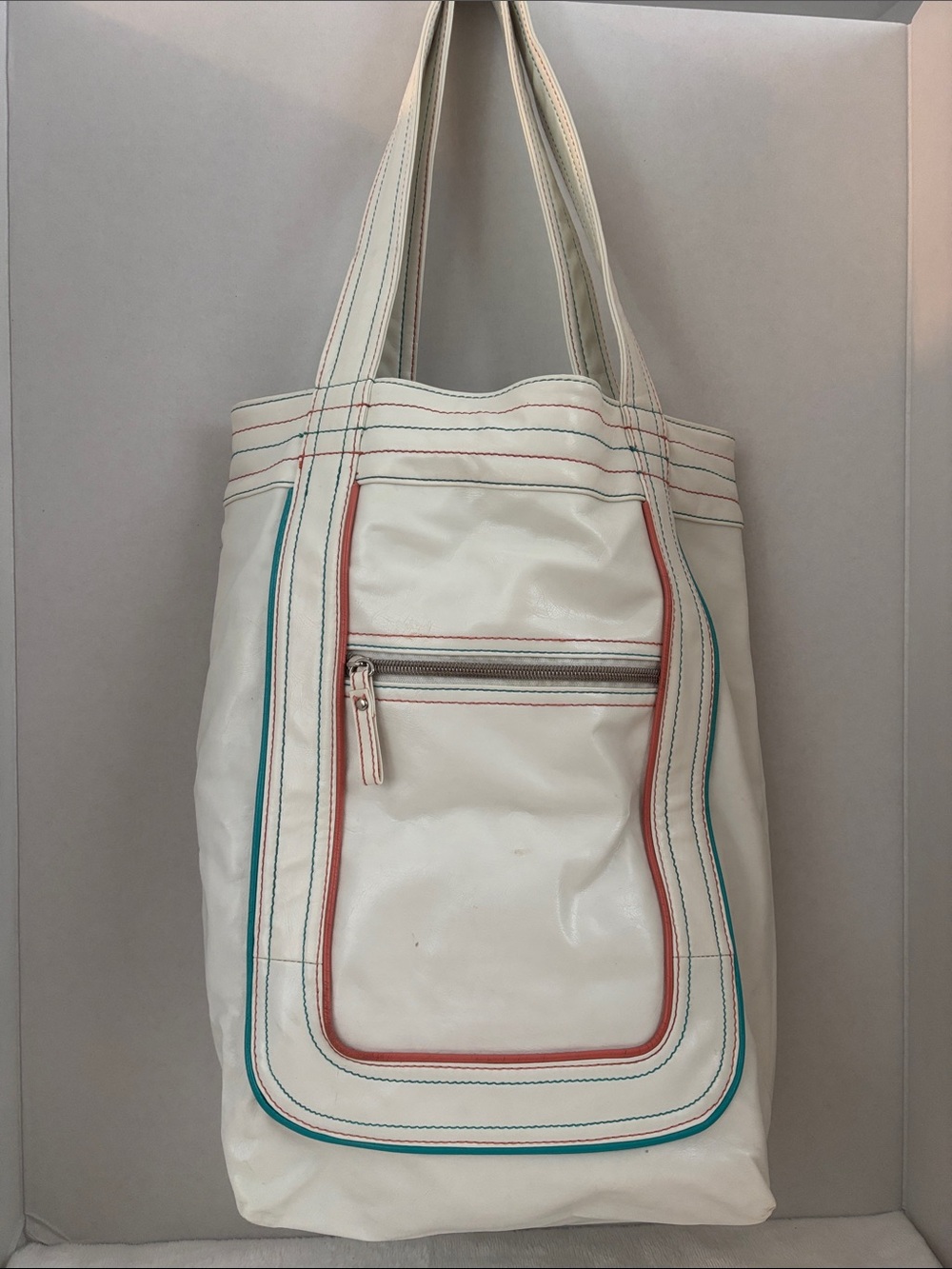 Women's White Tote Bag with Color-Accent Trim non leather